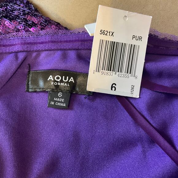Strapless Sequined Evening Gown Purple Size 6 Thigh Slit Column Dress by AQUA - Picture 10 of 14